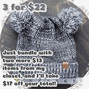 NWOT Grey Toddler Double Pom Pom Cuff Hat